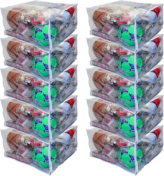10-Pack Jumbo Heavy Duty Vinyl Zippered Storage Bags (Clear) for Sweaters, Blankets, Comforters, Bedding Sets and Much More! (23" x 23" x 12", 27.5 Gallon) by OrehHomewares