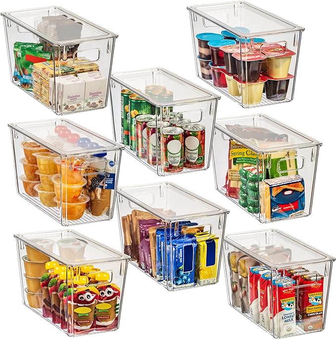 ClearSpace Plastic Storage Bins with Lids for Pantry & Fridge, 8 Pack | Modern plastic storage bins with lids for pantry and refrigerator organization, 9L capacity, transparent rectangular shape by ClearSpace