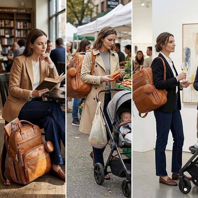 ROSEGIN Premium Vegan Leather Diaper Bag Backpack with Waterproof Changing Pad, Reinforced Zippers & Odor-Free, 20 Pockets Pro Organizer, Fits 15.6" Laptop, Stroller Straps, Baby Bag for Mom, Brown - Image 4