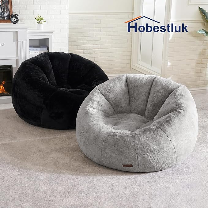 Hobestluk Large Beanbag Chairs for Adults Donut-Shaped Plush Sofa Couch | Grey, Oversized Bean Bag Chair with Faux Fur Cover Foam Filling Cozy Lounger for Bedroom Living Room Reading - Image 8