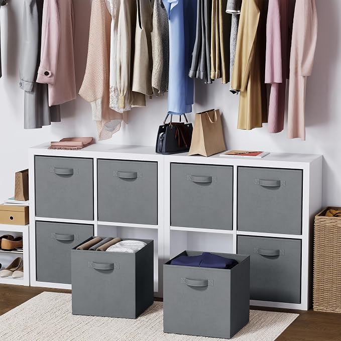 Fabric Storage Cubes for Cube Organizer - 8 Pack Heavy Duty Storage Bins - 13 Inch Cube Storage Bin, Use As A Clothes Storage Box In Closet, Baskets For Shelves or Cubbies Storage bins (Grey) - Image 7