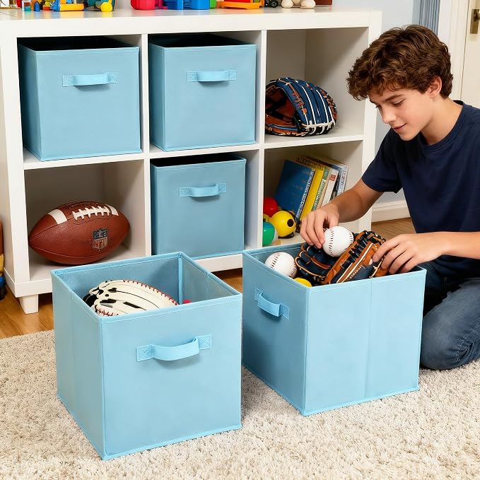 GRANNY SAYS 11x11 Cube Storage Bins, 6-Pack Storage Cubes, Light Blue | Collapsible Storage Boxes with Thickened Base Plate, Sturdy Handles, Decorative Baskets for Shelves, Closet - Image 4