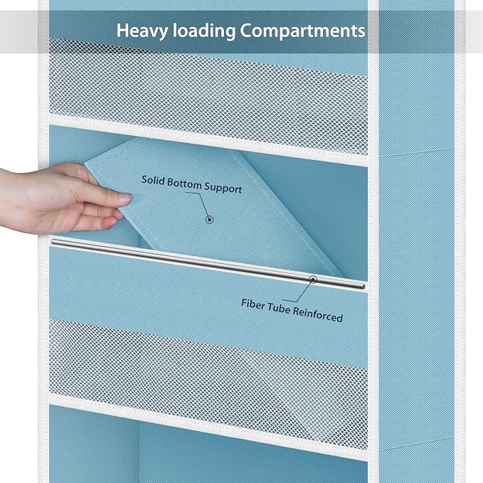 Univivi Fabric Over Door Hanging Organizer for Baby Nursery, Blue, 5-Shelf | Door Storage with Large Capacity Breathable Mesh Pockets, Over the Door Baby Organizer for Baby Essential, Bedroom, and Dorm - Image 5
