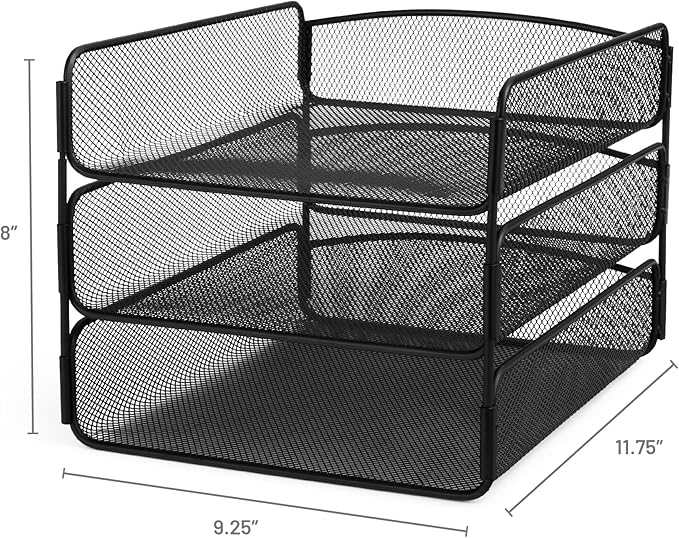 Safco Onyx Desk Organizer, 3 Trays, Office and Classroom Mailbox, Paper and Mail Sorter, Steel Mesh, Black - Image 5