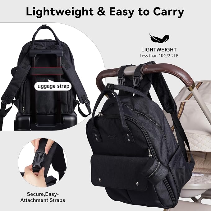Large Capacity Diaper Bag Backpack, Wet/Dry Separation Black | Allovely Diaper Bag Backpack, Large 22L Baby Bags for Boys Girls, Multi-functional Travel Diaper Backpack, Stroller Straps - Image 6