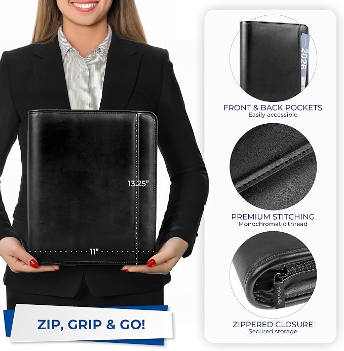 Samsill Professional 1-Inch Zipper Binder Padfolio with iPad Pocket, Interview Document Organizer, Includes Refillable 8.5 x 11 Inch Writing Pad and Pen Loop, Black - Image 5