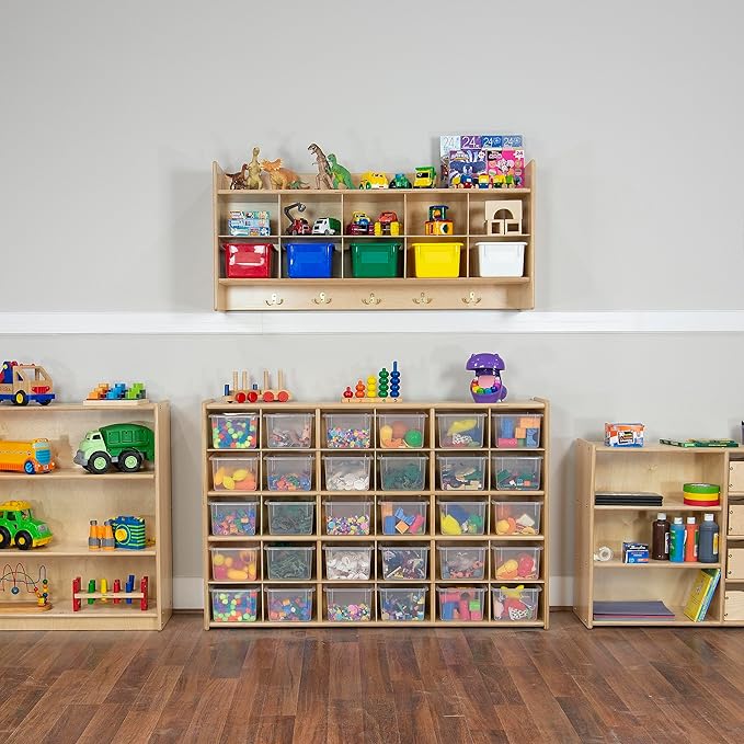 Wood Designs Cubby Storage Bin, Heavy Duty Plastic Containers for Kids Translucent Clear Cubby Tray Set of 10 - Image 6