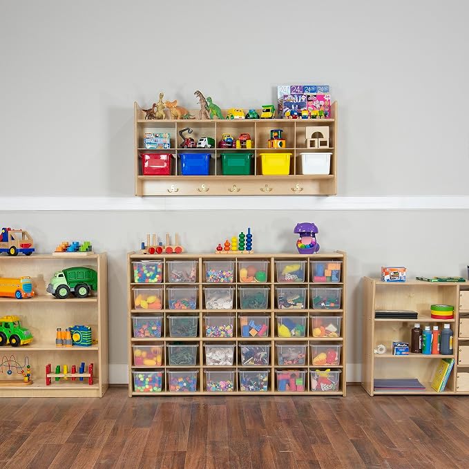 Wood Designs Cubby Storage Bin, Heavy Duty Plastic Containers for Kids Translucent Clear Cubby Tray Set of 12 - Image 6