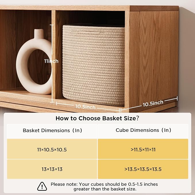 joybest 11inch Cube Storage Bins, Cotton Rope Woven Organizer Basket | Set of 4 Cube Bin Square Shelves Organizer Closet Storage, Nursery, Toy Organization, Brown - Image 2