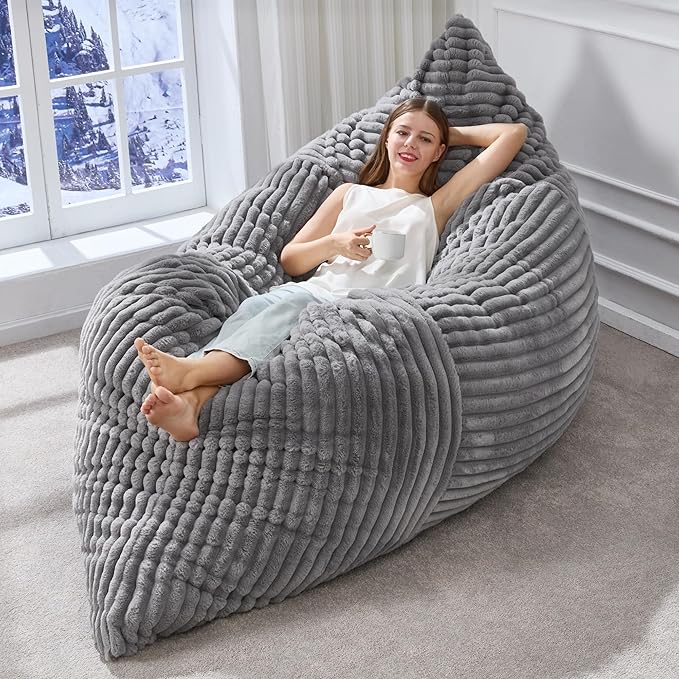 Hobestluk Adult Bean Bag Chair 3 in 1 Convertible Large Bean Bag Sofa | Striped Grey,Machine Washable,Removable Cover,Easy Convert And Install, Oversied Floor Bed,For Livingroom Bedroom - Image 2