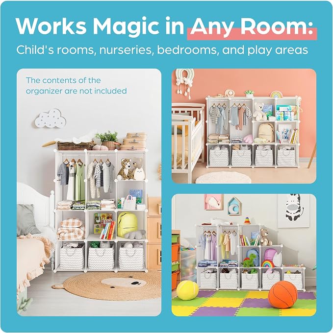 Baby Closet Organizer for Nursery: Durable Baby Wardrobe for Closet - Customizable Baby Dresser Amoire Shelves - Waterproof Shelf Clothes Organizer w/Wall Fixation (White) - Image 7