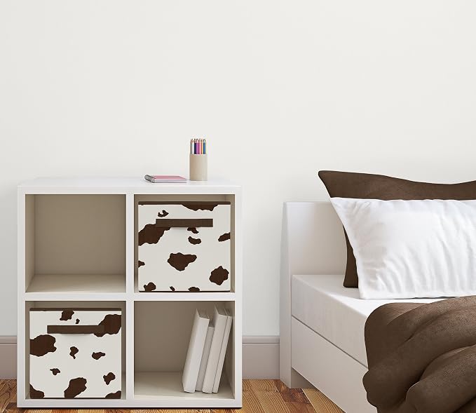 Sweet Jojo Designs Brown and Cream Cow Print Foldable Fabric Storage Cube Bins Boxes Organizer Toys Kids Baby Childrens for Wild West Collection Set of 2 - Image 2