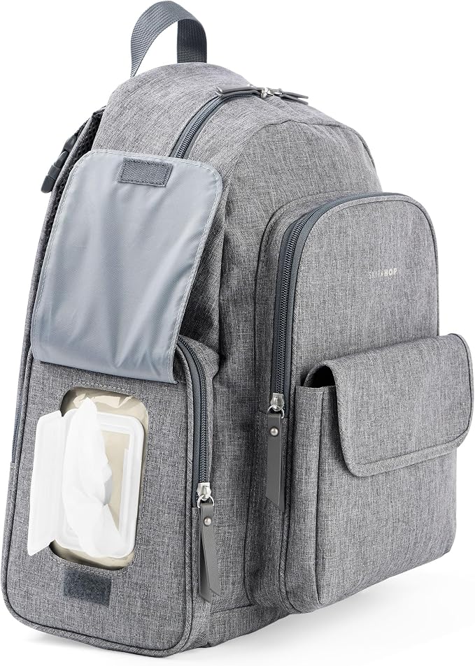 Skip Hop Diaper Bag Backpack with Portable Changing Pad, 9 Total Pockets, Easy-Access Wipes Pocket, Zippered Side Pocket, Luggage Sleeve & Stroller Straps, Fits a 15” Laptop, Luna, Heather Grey - Image 5