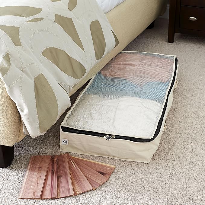 Household Essentials Cedarline Under Bed Storage Bag with Heavy‑Duty Cotton Canvas and Durable 3‑Sided Zipper, Natural Finish - Image 2