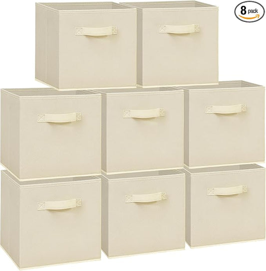 11x11 Storage Bins, Set of 8 Storage Cubes, Collapsible Cube Storage Box, Fabric Closet Organizers with Handles for Home, Office, Closet Shelf Cabinet, Bookcase, Beige by Unknown