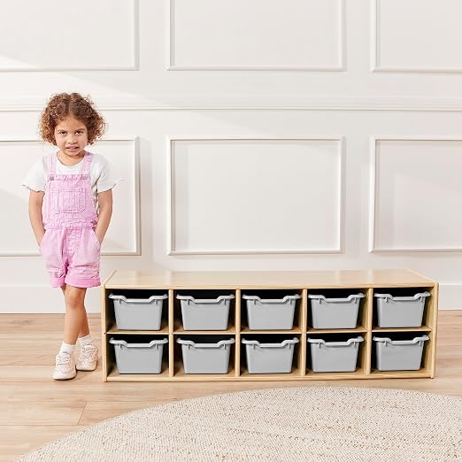ECR4Kids Scoop Front Storage Bins, Multipurpose Organization, Light Grey, 10-Piece | Durable plastic, GREENGUARD Gold Certified, 1.2 gallon capacity, lightweight & nestable, built-in handle, classroom/home use - Image 10