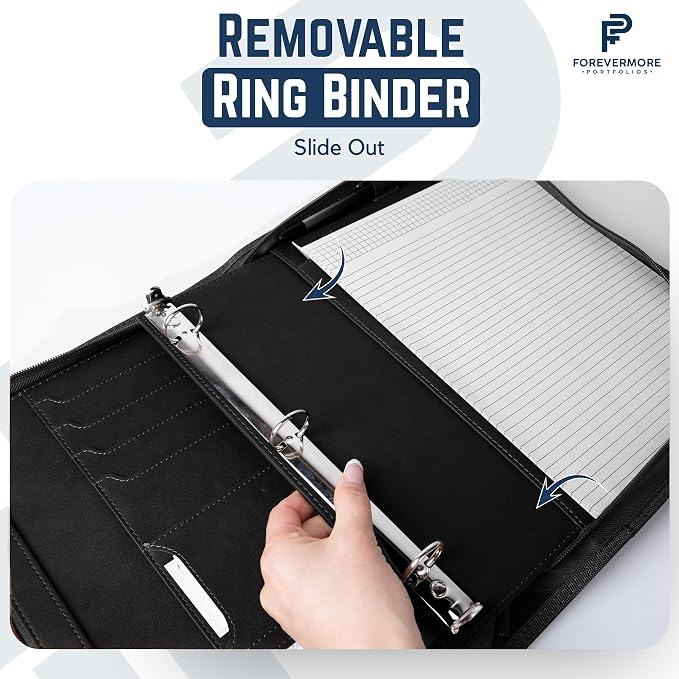 Forevermore Portfolio Binder, 1" Removable 3-Ring, Vegan Leather, Black - Image 4