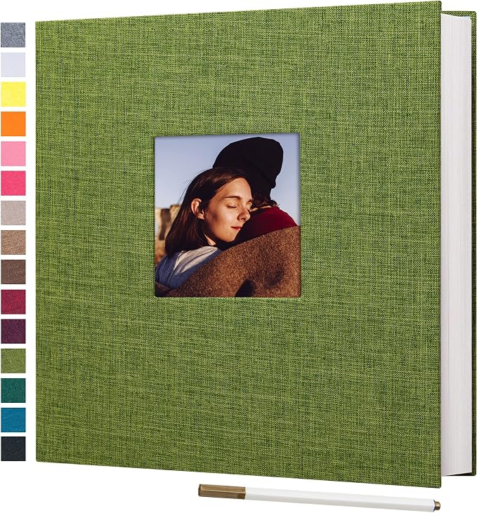 potricher Self Adhesive Photo Album 40 Pages, Linen cover, Green | Photo Album Self Adhesive 4x6 5x7 8x10 Pictures, Linen Cover DIY Scrapbook Albums for Family, Wedding, Baby, Anniversary by potricher