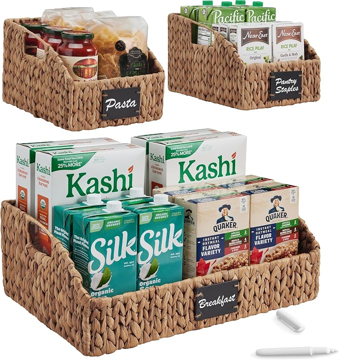 Best Choice Products Water Hyacinth Pantry Storage Baskets, Wicker Baskets w/Built-in Handles, Handwoven Shelf Baskets for Organizing, Pantry Organizers and Storage, 3-Pack - Chestnut by Unknown