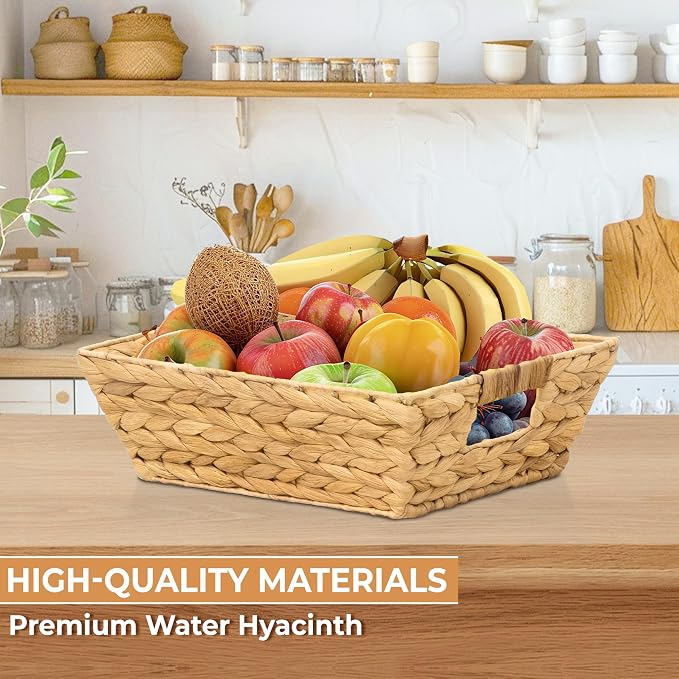 M4DECOR 6-Pack Water Hyacinth Trapezoid Wicker Storage Baskets, 14" | Handwoven natural bins with handles for snacks, pantry, kitchen, closet & shelf organization - Image 5
