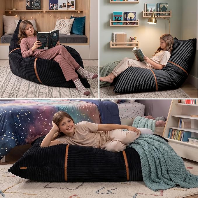 Big Joe Turnabout 3-in-1 Convertible Kids Bean Bag Chair, Black Licorice - Image 3