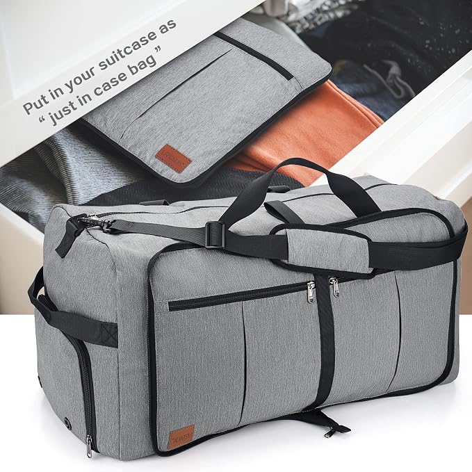 100L EXTRA LARGE Foldable Waterproof Travel Duffel Bag for Men Women Gray | with Shoe Compartment, 32" Duffle Bag for Weekender Gym Sport, Tear Resistant - Image 6