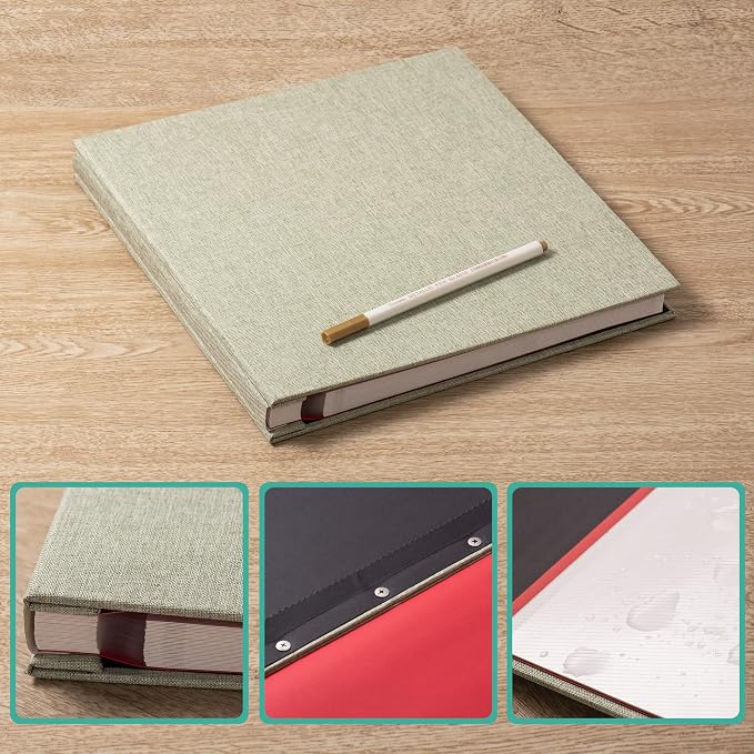 Large Photo Album Self Adhesive 4x6 8x10 10x12 13x12.8 Magnetic Scrapbook Album 12.6x11 Inch 60 Sticky Pages Linen Cover DIY Photo Album with A Metallic Pen and DIY Stickers(Grass - Image 6