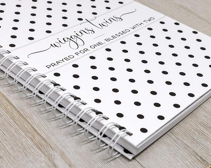 Personalized Twin Pregnancy Journal - Hardcover Pregnancy Memory Book Customized with Babies’ Names, Nicknames or Phrase - Prompted Journal for New Moms (Black & White Polka Dots) - Image 2