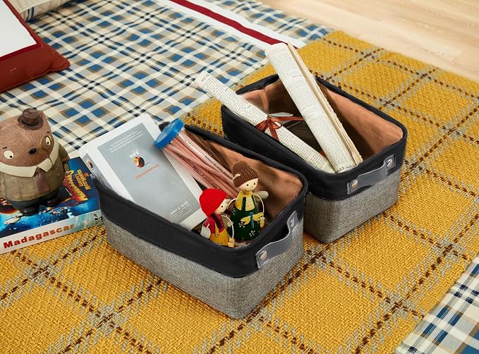 DECOMOMO Small Storage Basket, Closet Storage Bins, Baskets for Organizing Shelves (Grey & Black, Small - 6 Pack) - Image 3