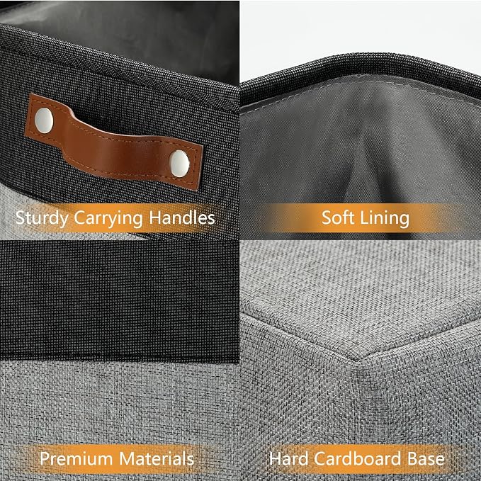 DULLEMELO Grey Storage Baskets for Organizing 3 Pack Fabric Shelf Baskets for Gifts Empty Large Storage Organizer for Closet,Clothes,Toys,Bedroom (Black&Grey) - Image 4