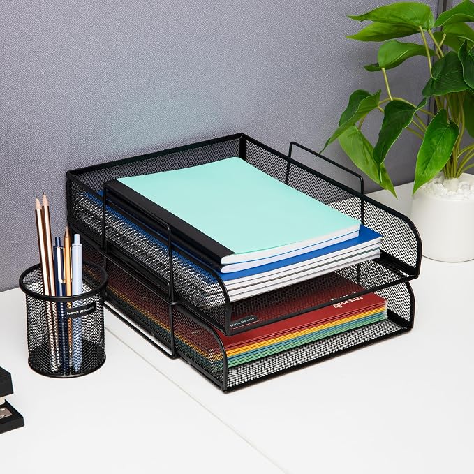 Mind Reader Stackable Paper Tray, Desktop Organizer, File Storage, Office, Metal Mesh, 10.5" L x 13.5" W x 11.25" H, 4 Pcs., Black - Image 6