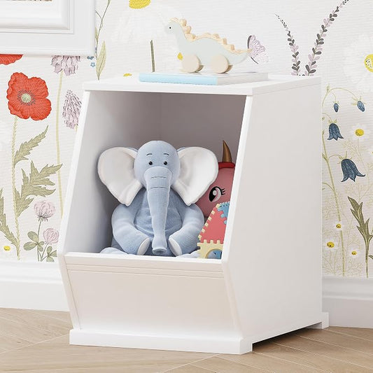 UTEX Kids Toy Storage Organizer, Stackable Bins, Cubby Toy Shelf | DIY Play Space, Slanted Front Panel, Wooden Toy Organizer, Playroom, Toy Room, Living Room, Nursery, White, 1 Cubby by UTEX