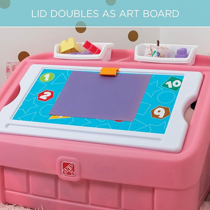 Step2 2-in-1 Toy Box & Art Lid, Kids Toy Storage Bin & Organizer, Easel & Chest in One, Made of Durable Plastic, For Toddlers 2+ Years Old, Pink - Image 5