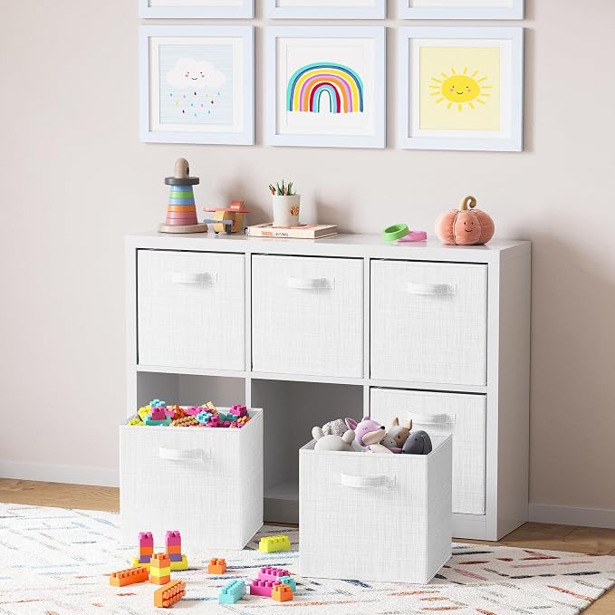 NEATERIZE Fabric Storage Cubes - 6 Pack Heavy Duty White-Grey Bins - 13 Inch Cube Organizer, Use As A Clothes Storage Box, Baskets For Shelves or Cubbies - Image 5