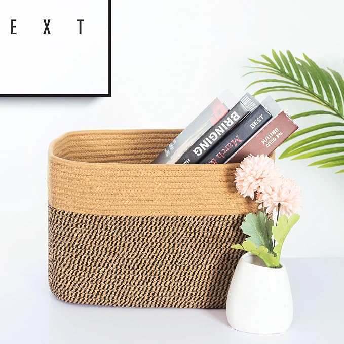 3-Pack Storage Baskets for Shelves, Decorative Baskets for Organizing, Woven Baskets for Storage, Book Basket Cube Storage Bin Box, Pantry Closet and Shoe Organizers, Black Jute - Image 2