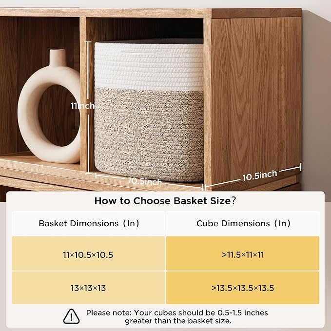 joybest 11inch Cube Storage Bins, Cotton Rope Woven Organizer Basket | Set of 4 Cube Bin Square Shelves Organizer Closet Storage, Nursery, Toy Organization, Brown&White - Image 2