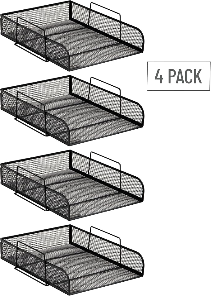 Mind Reader Stackable Paper Tray, Desktop Organizer, File Storage, Office, Metal Mesh, 10.5" L x 13.5" W x 11.25" H, 4 Pcs., Black - Image 4