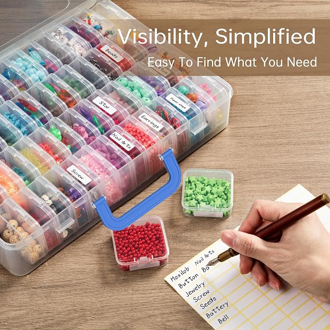 Bead Organizer Box with Handle, 61Pcs Small Bead Storage Boxes with Hinged Lid and Portable Craft Case, Mini Clear Plastic Container for Jewelry Making Supplies Bracelet Screws Seeds Nails Small Parts - Image 4