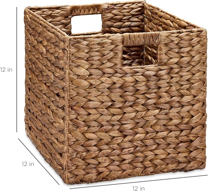 Best Choice Products 12x12in Pack of 5 Cube Storage Baskets, Water Hyacinth Multipurpose Collapsible Organizers, Handwoven Laundry Totes for Laundry, Living Room, Kids Room & Nursery - Chestnut - Image 2