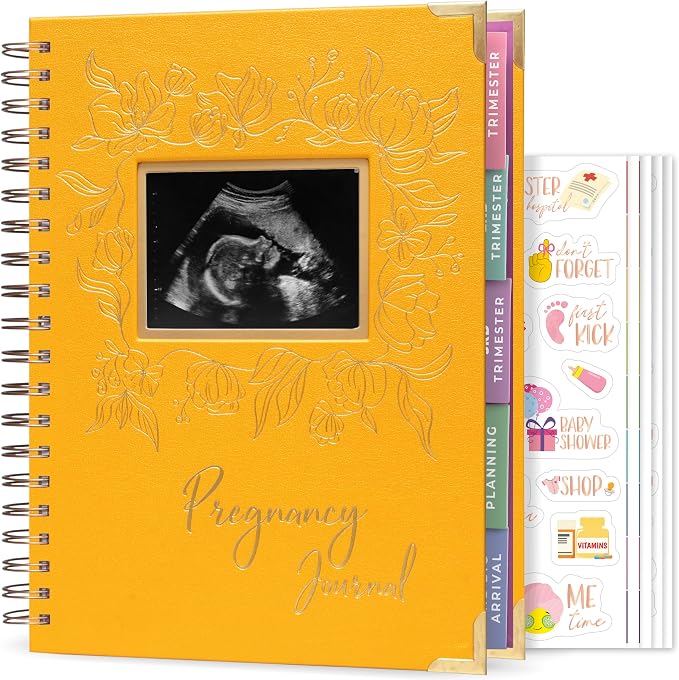 Clever Fox Pregnancy Journal, Expecting First Time Mom Planner Amber Yellow | SonoFrame edition, Organized pregnancy & baby diary with weekly countdown calendars & checklists, memory book 9 x 10.5 in by CleverFox