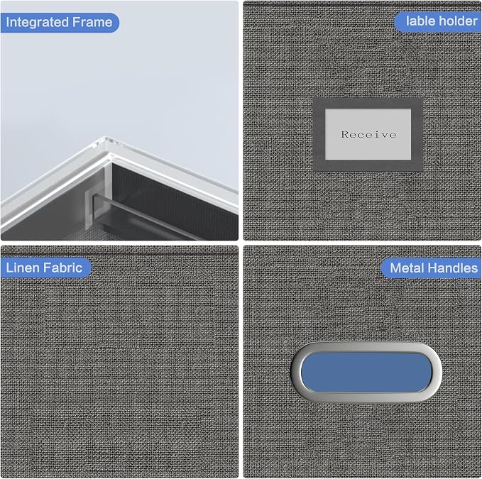 File Organizer Box - File Boxes for Hanging Files with Lid Set of 4 Decorative Hanging Folders Organizer with One-Piece Plastic Frame Slides (Grey, 13.2 * 10.1 * 10.1in(4Pack)) - Image 4