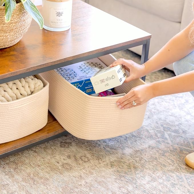 NaturalCozy Storage Baskets 16.8”x13”x7.6” Cotton Rope Woven Baskets for Organizing 3-Pack | Toy Storage Bins | Basket for Shelves, Laundry, Blanket, Clothes, Closet, Kitchen, Bathroom, Gifts - Image 3
