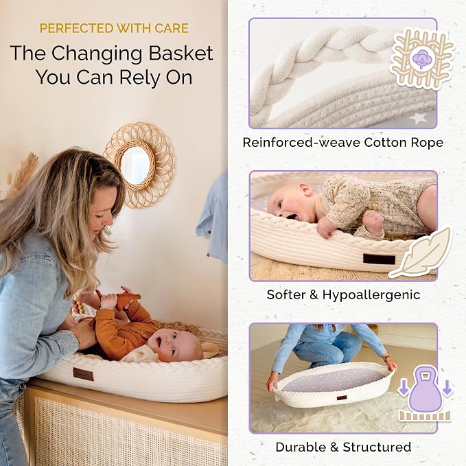 Baby Changing Basket, Portable Diaper Changing Pad, Moses Basket for Newborns, Changing Table Topper for Baby Nursery, Waterproof Travel Pad Cover - Image 3