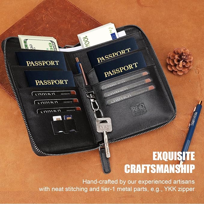 STAR VISTA Lorenzo Full Grain Leather Family Passport Wallet for 4, Large Travel Document Organizer for Exquisite Voyagers, Multi-Currency Compartments, RFID Blocking, AirTag Track, Black - Image 3