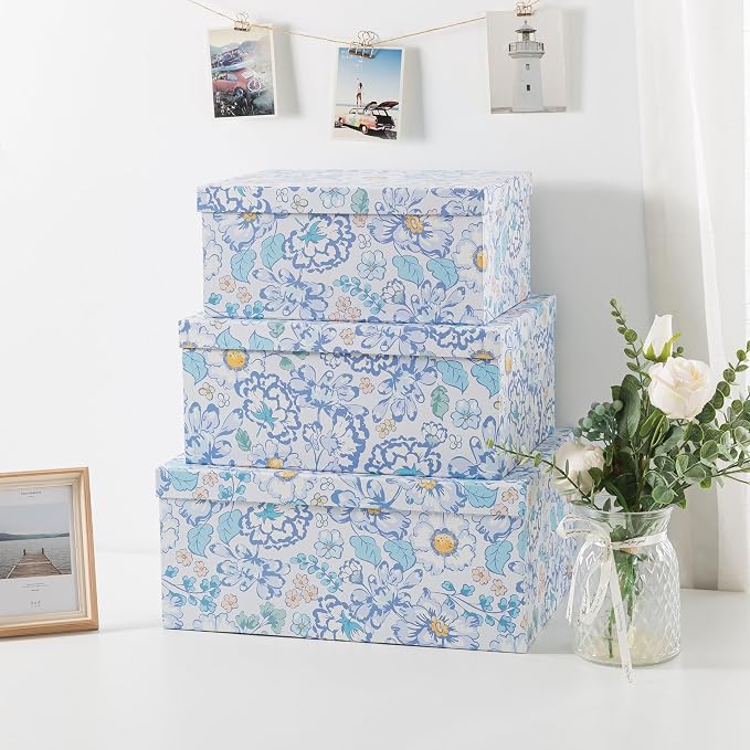 Soul & Lane - Sky Meadow Decorative Storage Boxes with Lids, Set of 3 | Floral Paperboard Nesting Containers for Keepsakes, Memories and Photos, Large Gift Set Boxes for Presents and Decor - Image 3