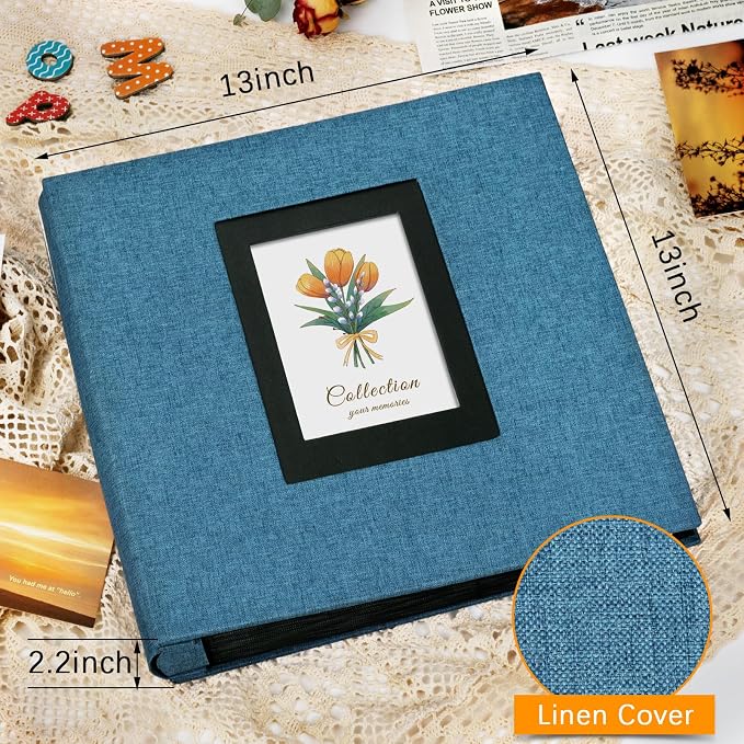 Photo Album 4x6 600 Photos Linen Large Capacity Fabric Cover Books Albums Wedding School Family Anniversary Baby Memory Engagement Travel Albums(Blue, 600 Pockets) - Image 2