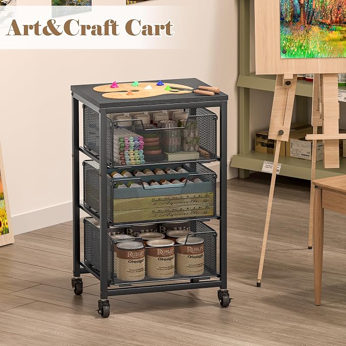 Under Desk Storage Cart with Lockable Wheels, 3-Drawer Rolling Storage Cart, Metal Utility Cart with Drawers for Art Cart, Craft Cart, Classroom, Office, Kitchen, Bedroom - Image 8