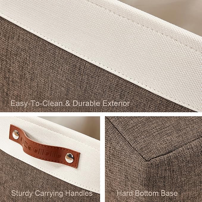 DECOMOMO Storage Bins, Extra Large Fabric Storage Baskets for Shelves 3Pack | 15.8 x 12.5 x 10 inches Decorative Linen Closet Organizers (Brown & White) - Image 4