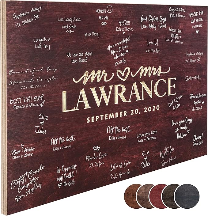 Personalized Wedding Guest Book Alternative with Last Name & Date, 5 Colors, 4 Sizes, Rustic Wedding Decorations, Includes Signing Marker, D2 by USA+CUSTOM+GIFTS