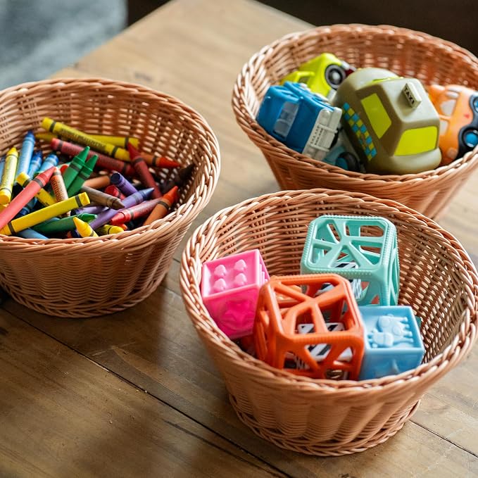 Constructive Playthings Plastic Wicker Storage Baskets, Round, Set of 3 | Organization Bins for Classroom, Home Decor, or Office Use, 10.5" x 4.75” - Image 4